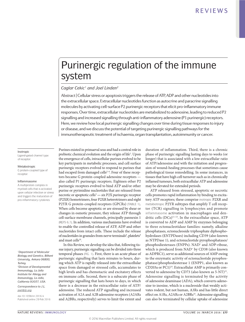 Purinergic Regulation of the Immune System