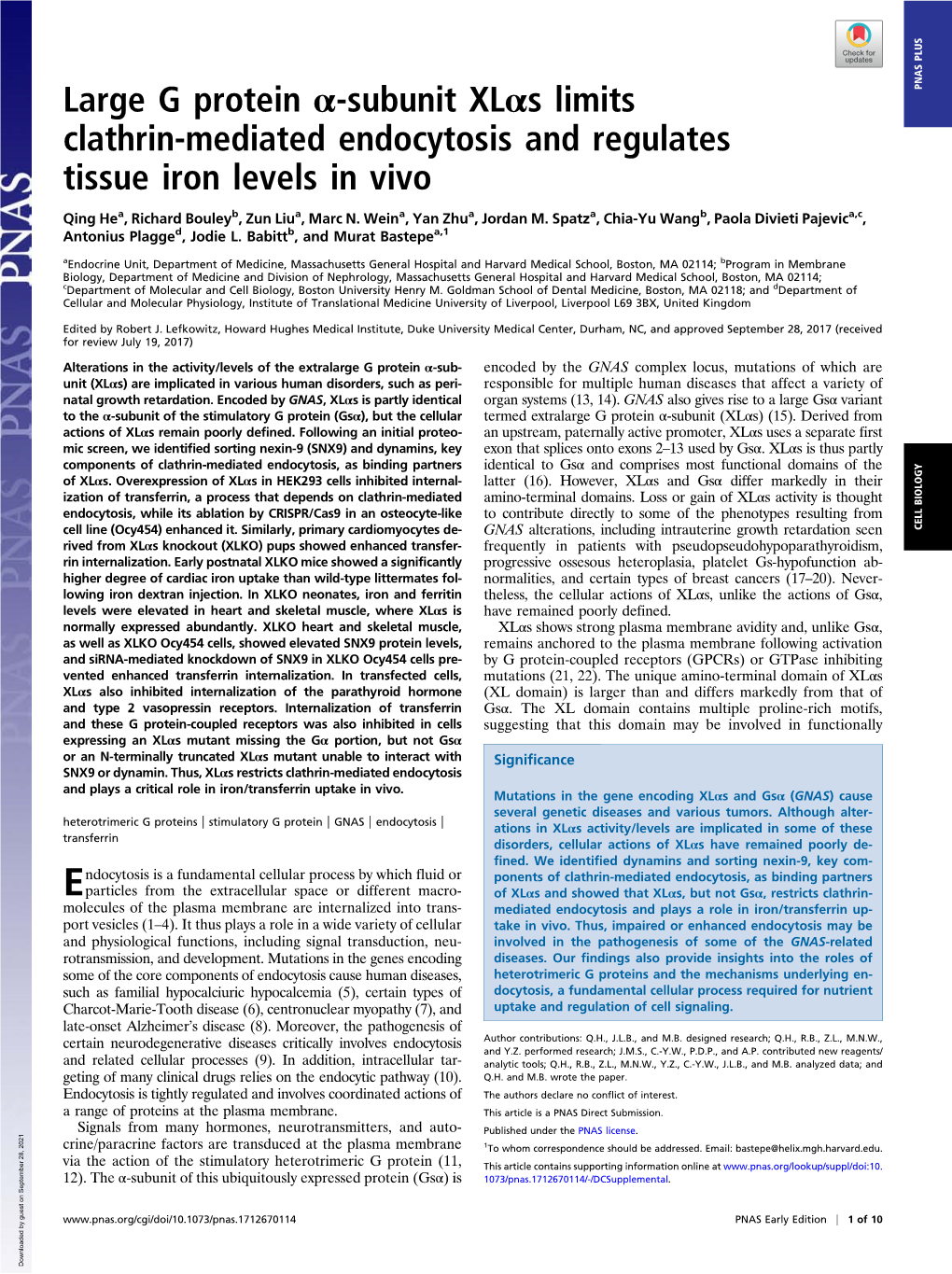 Large G Protein Α-Subunit Xlαs Limits Clathrin-Mediated Endocytosis And