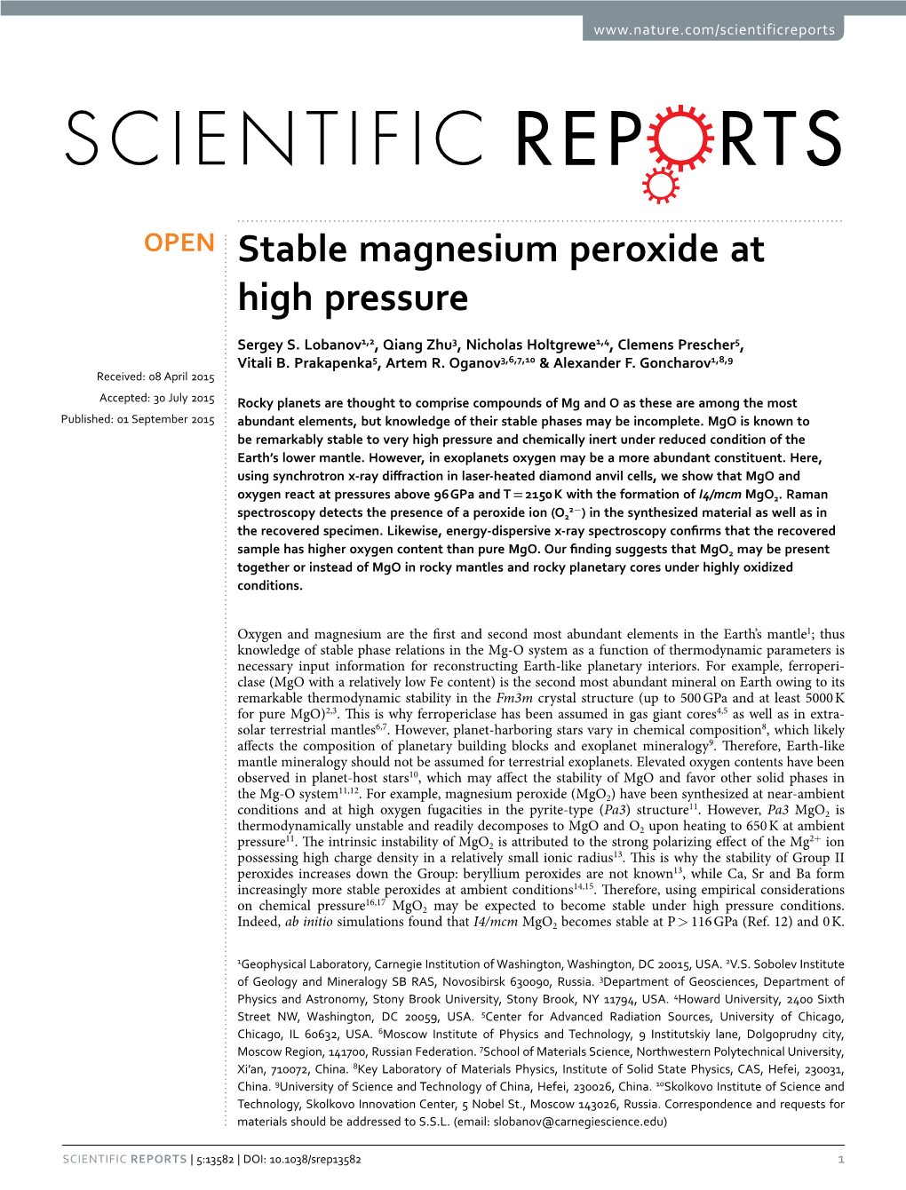 Stable Magnesium Peroxide at High Pressure