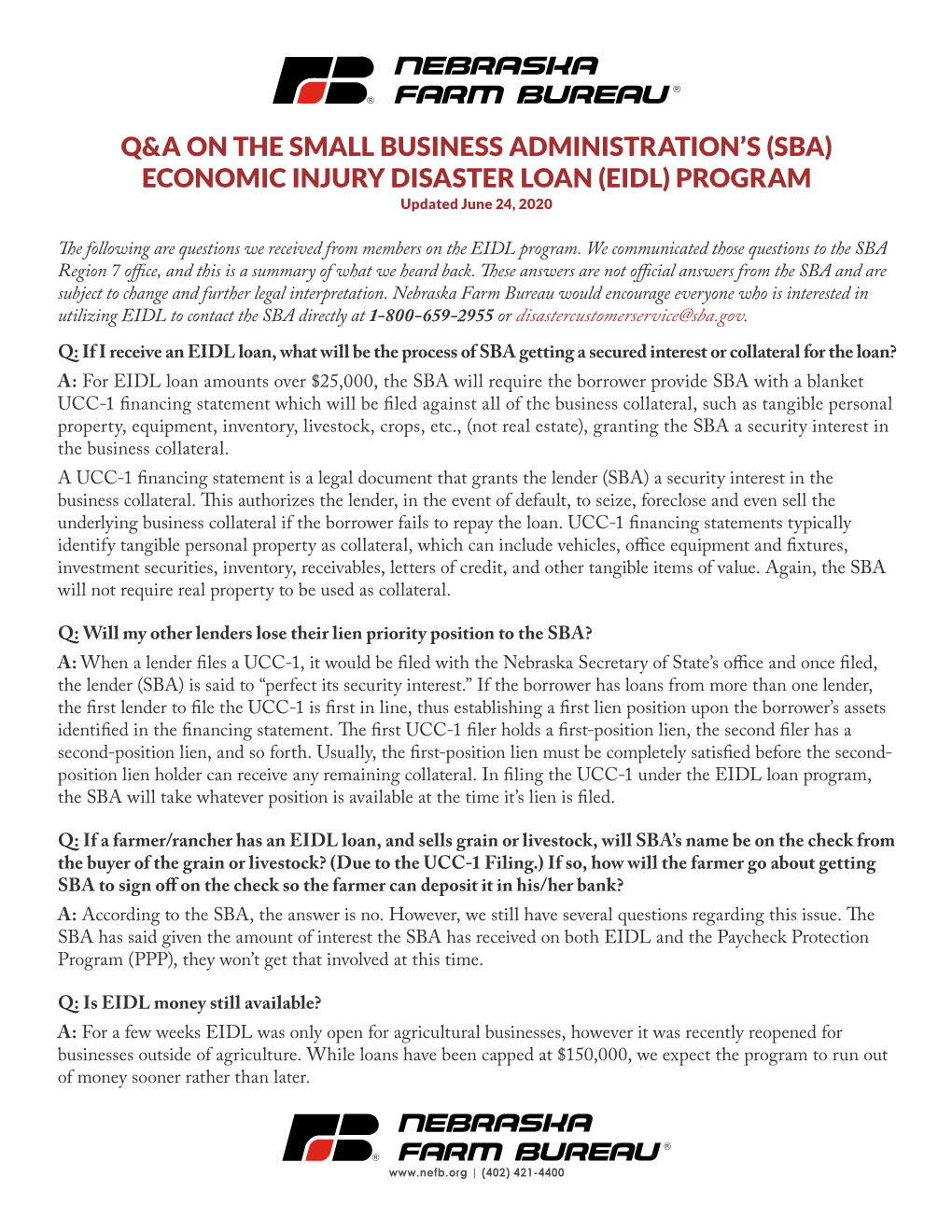 Q&A on the Small Business Administration's (Sba) Economic Injury Disaster Loan (Eidl) Program