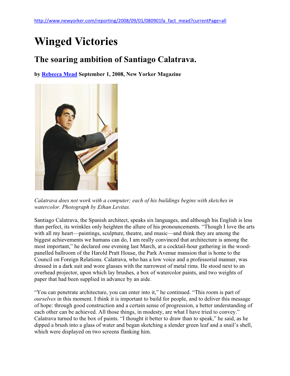 Winged Victories of Santiago Calatrava Article 2008