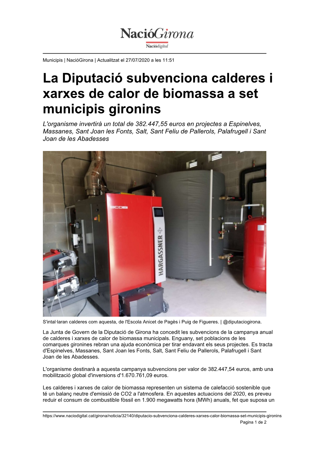 La Diputació Subvenciona Calderes I Xarxes De Calor De Biomassa A