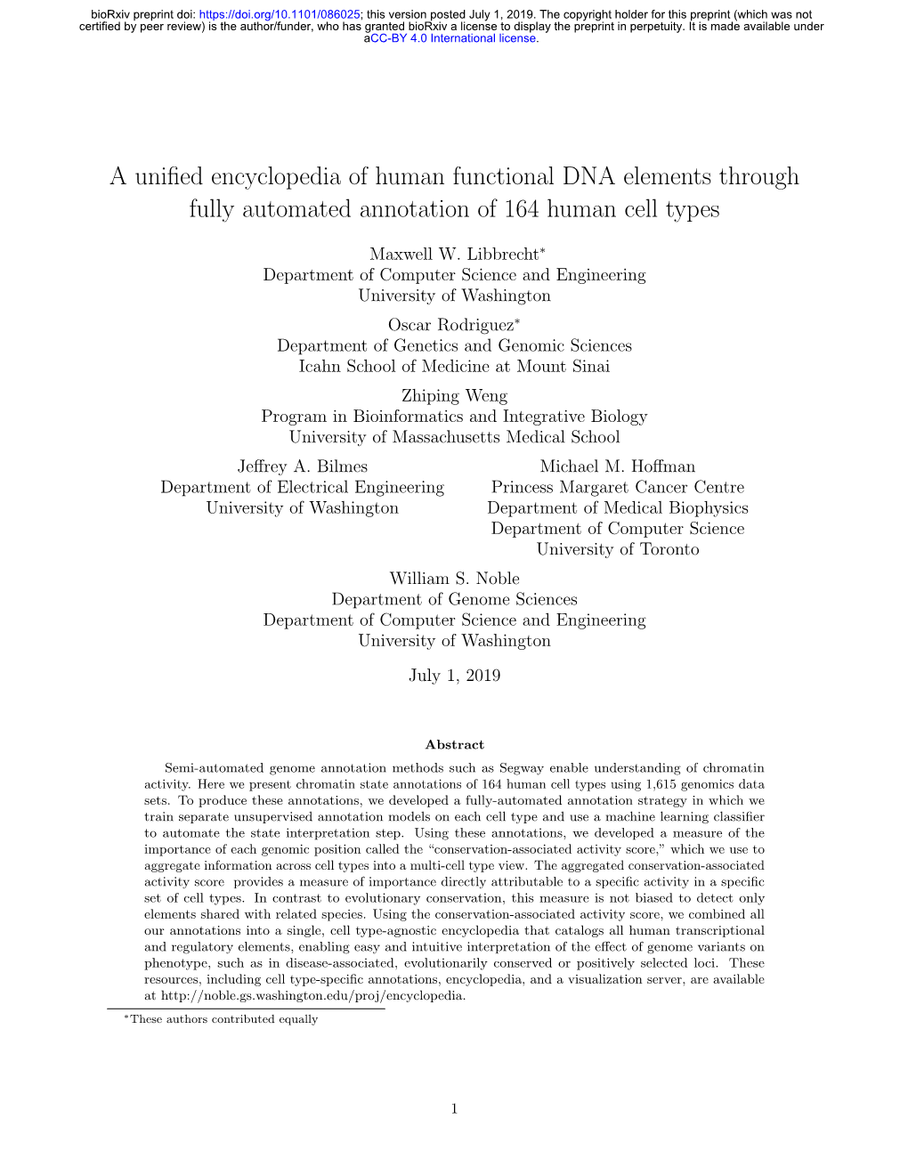 A Unified Encyclopedia of Human Functional DNA Elements