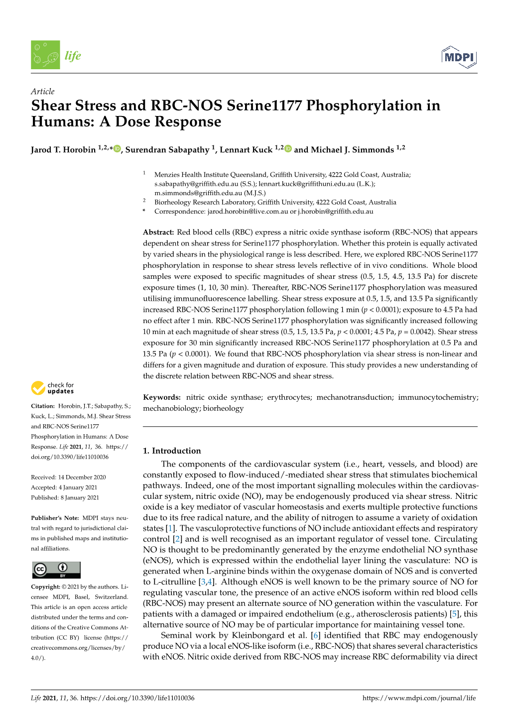 Shear Stress and RBC-NOS Serine1177 Phosphorylation in Humans: a Dose Response