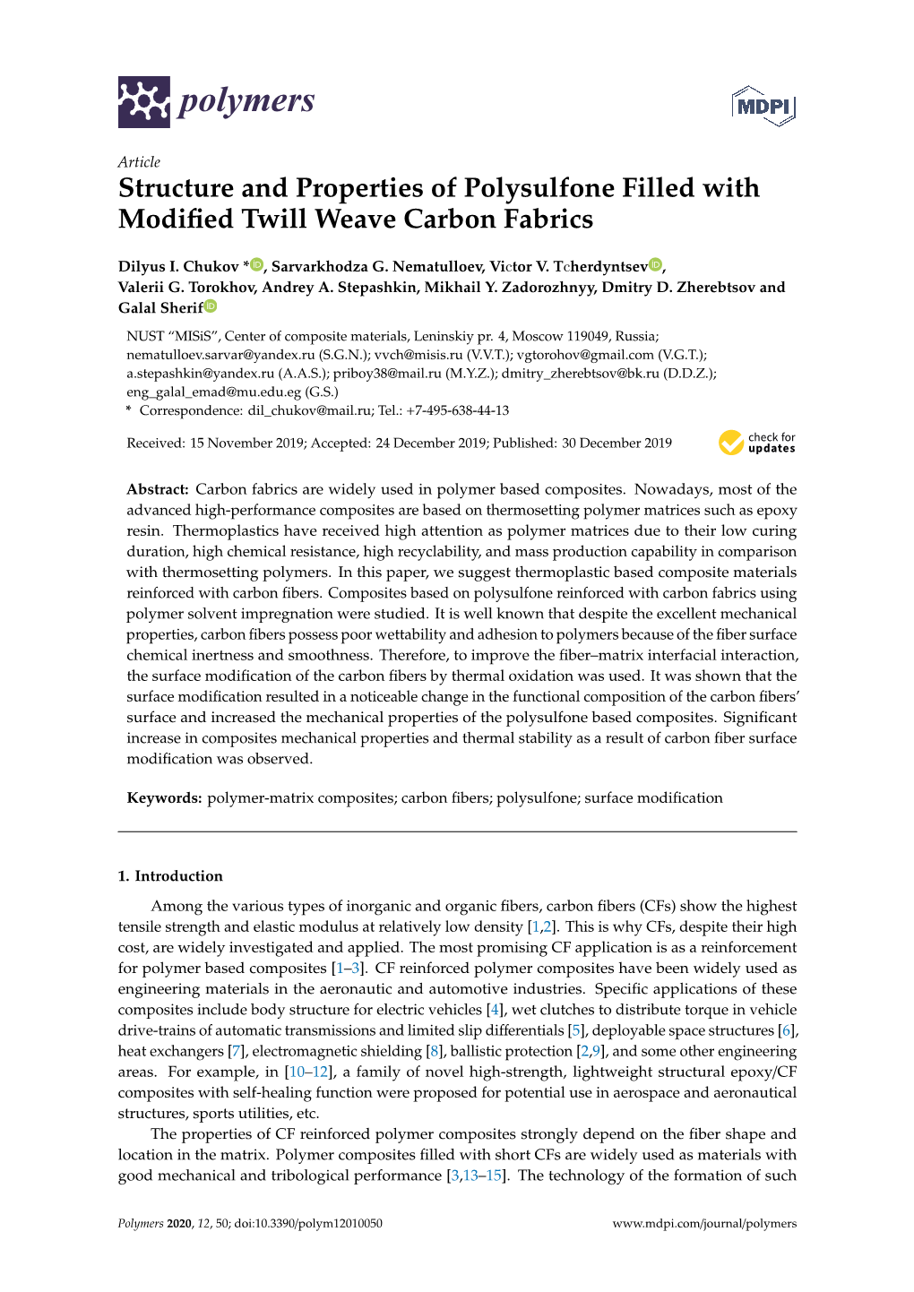 Structure and Properties of Polysulfone Filled with Modified