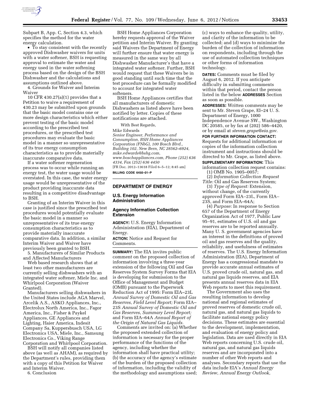 Federal Register/Vol. 77, No. 109/Wednesday, June 6, 2012