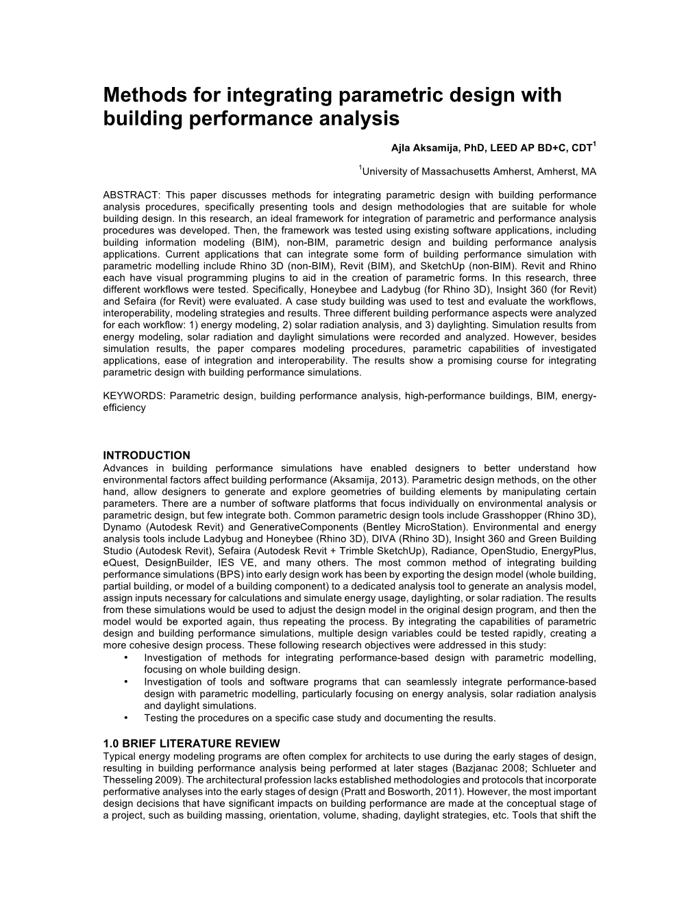 Methods for Integrating Parametric Design with Building Performance Analysis