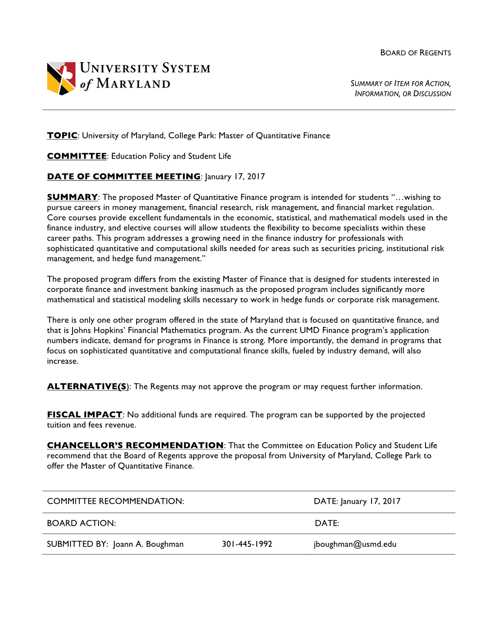 University of Maryland, College Park: Master of Quantitative Finance