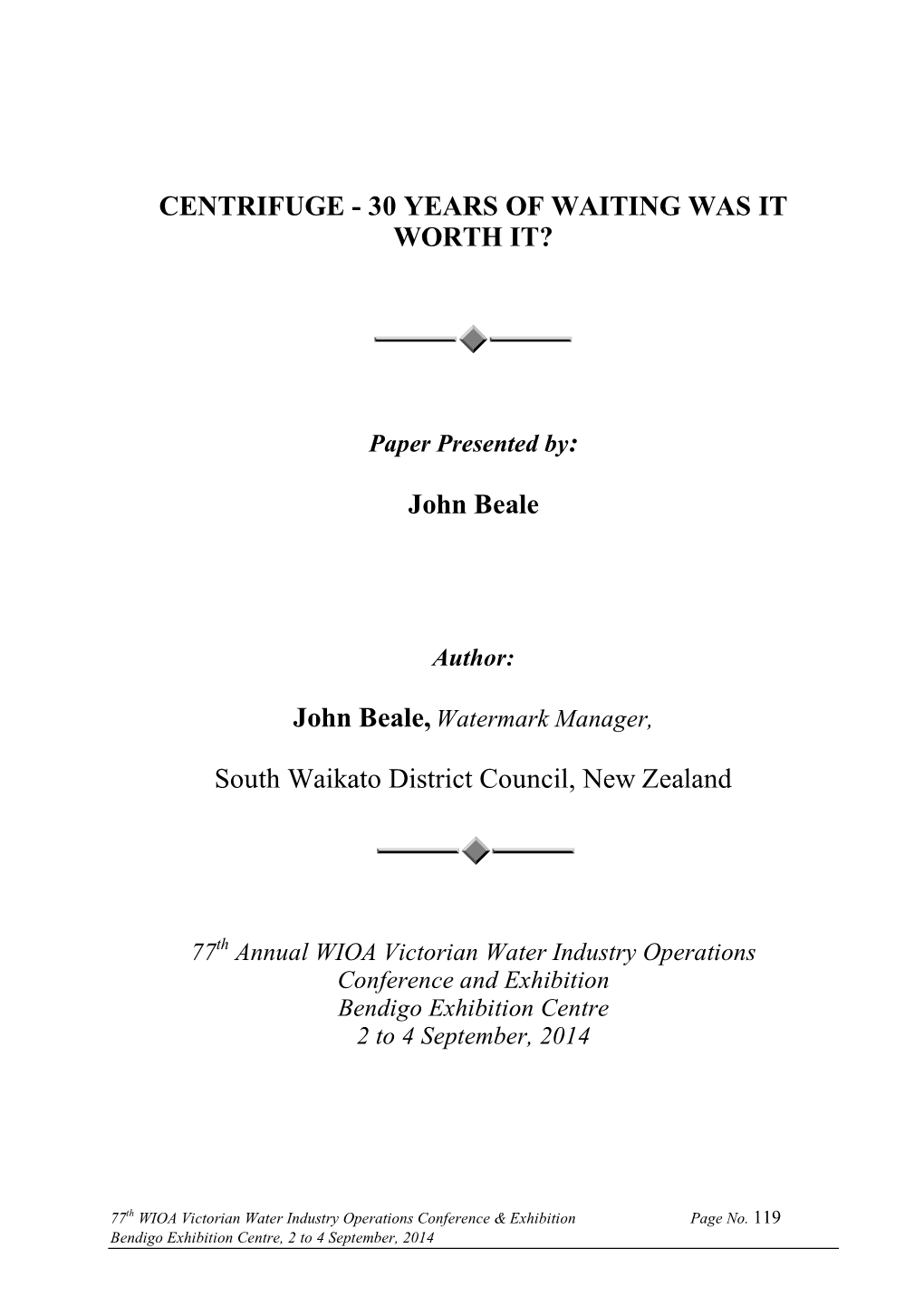 John Beale South Waikato District Council, New Zealand