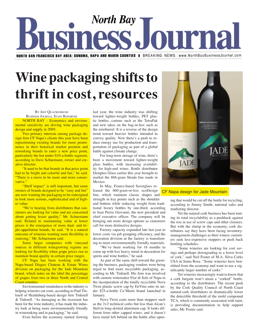 Wine Packaging Shifts to Thrift in Cost, Resources