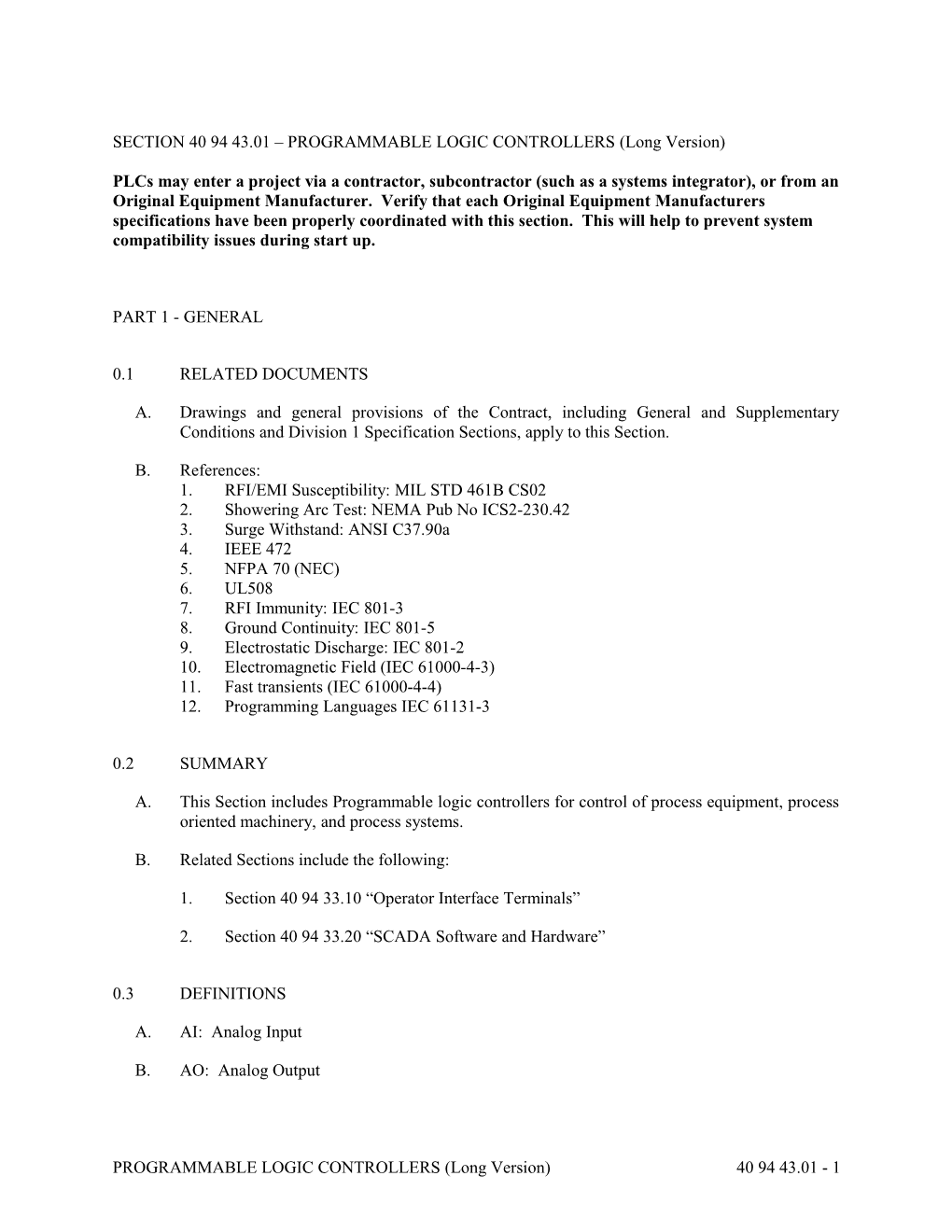 Section 40 94 43 Programmable Logic Controllers