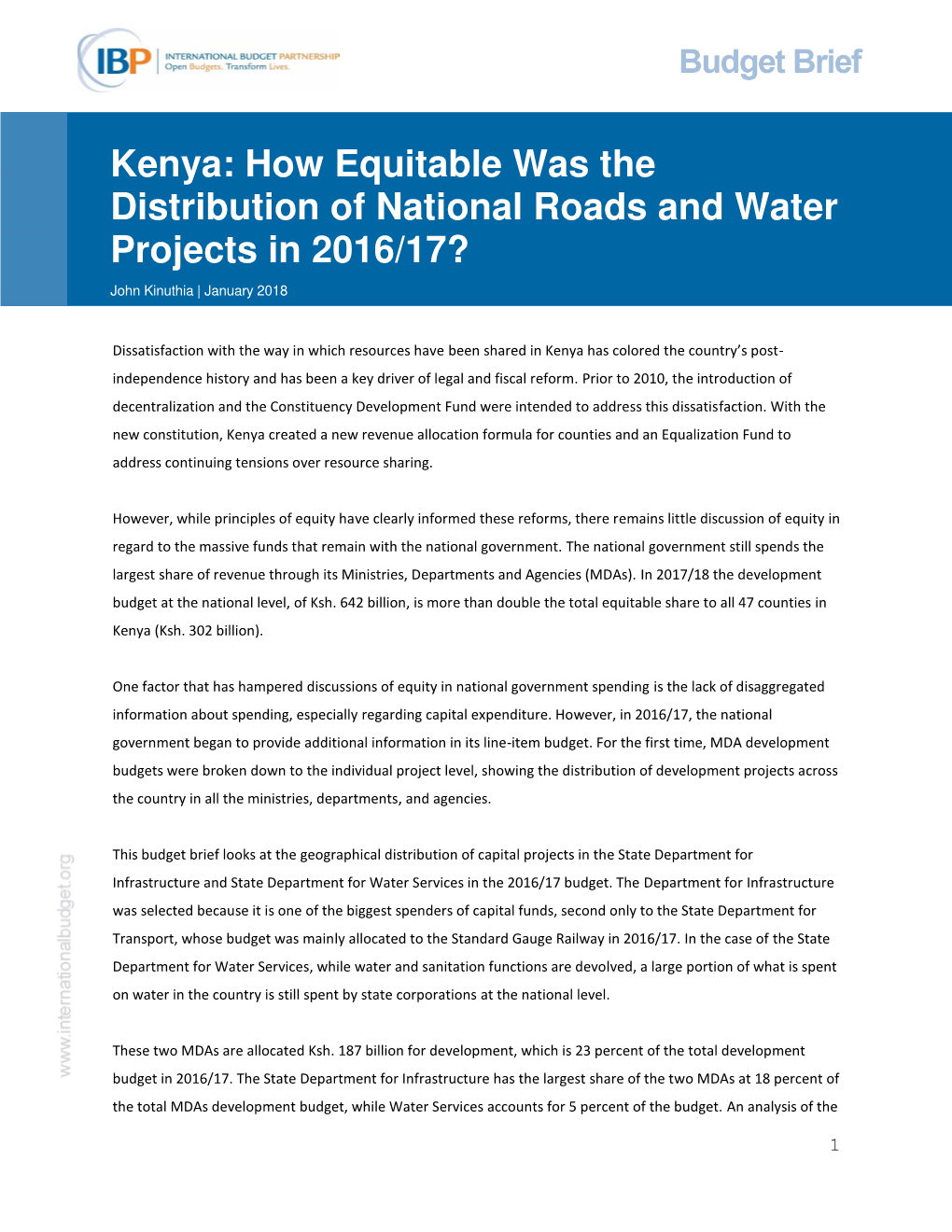 Kenya: How Equitable Was the Distribution of National Roads and Water