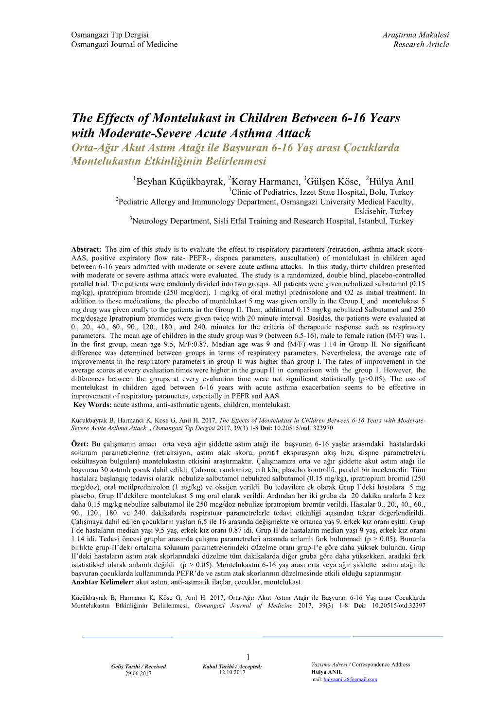 Montelukast in Acute Asthma Attack