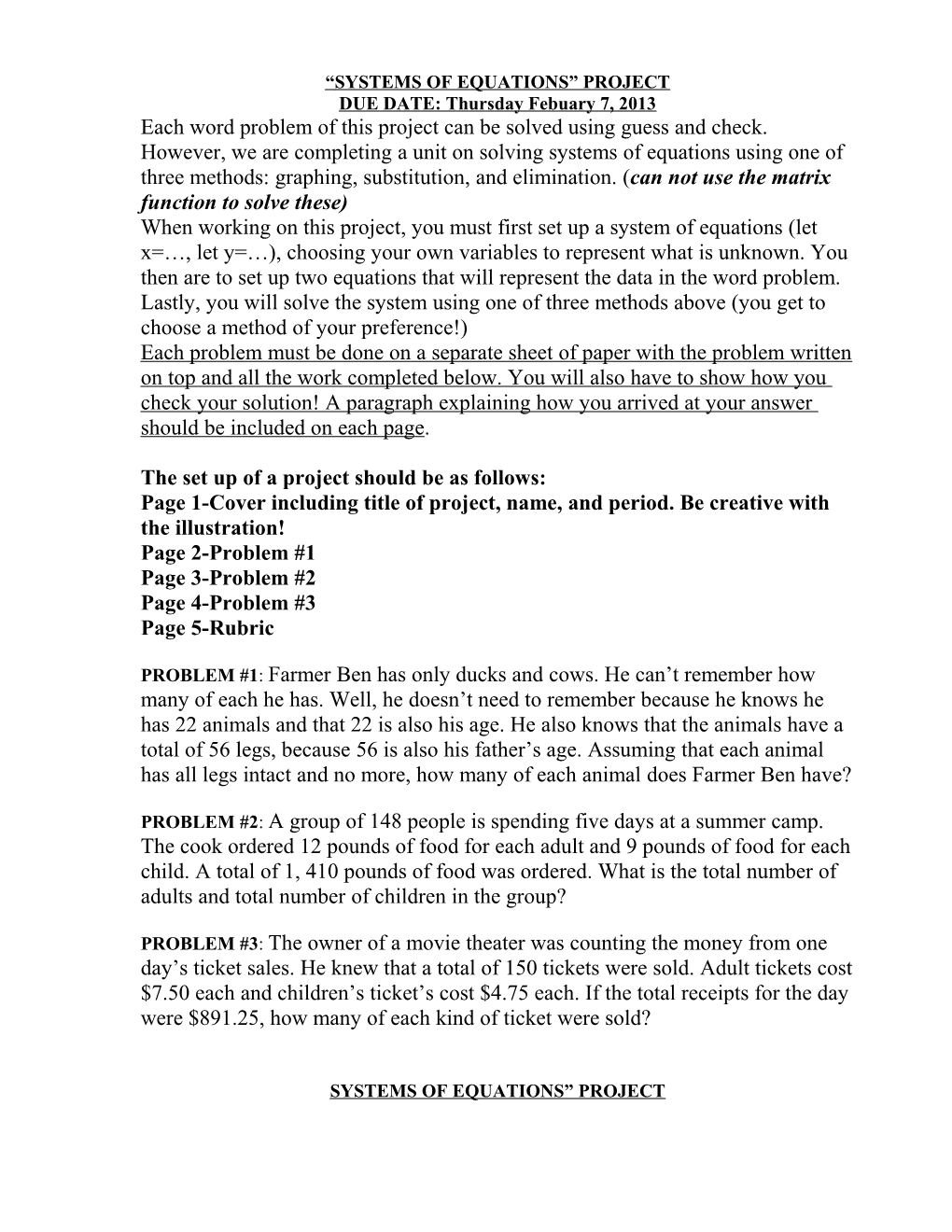 Systems of Equations Project