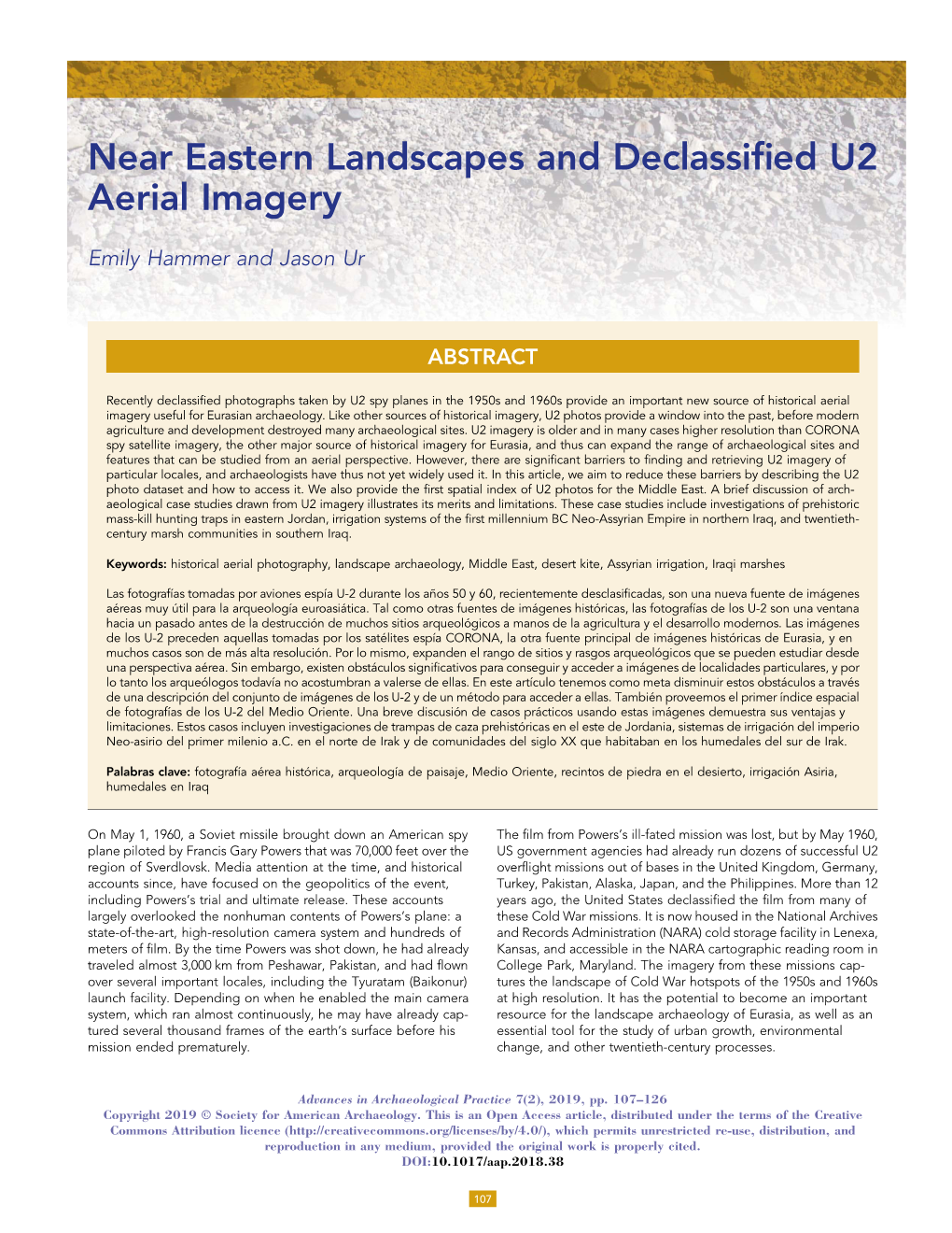 Near Eastern Landscapes and Declassified U2 Aerial Imagery