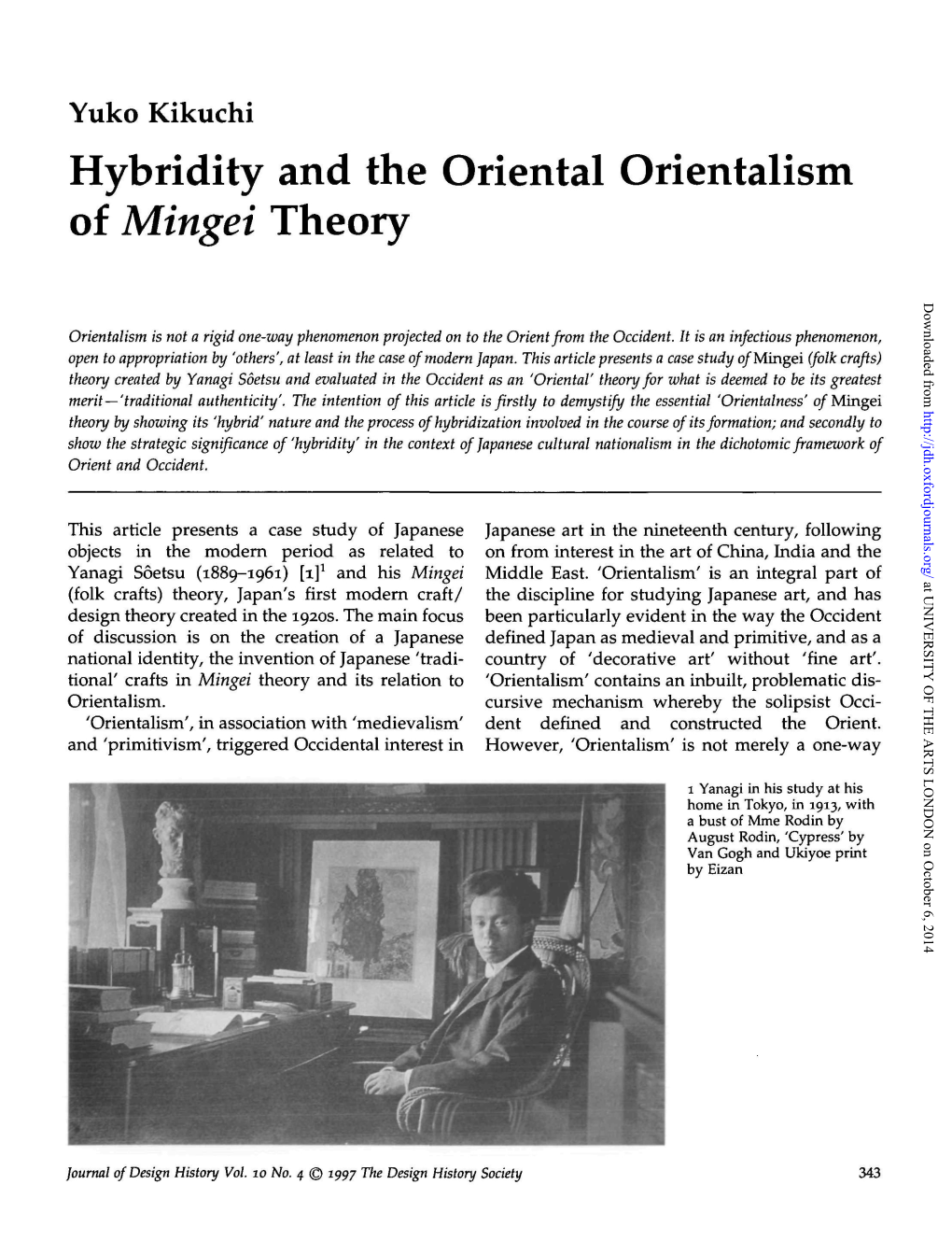 Yuko Kikuchi Hybridity and the Oriental Orientalism of Mingei Theory Downloaded From