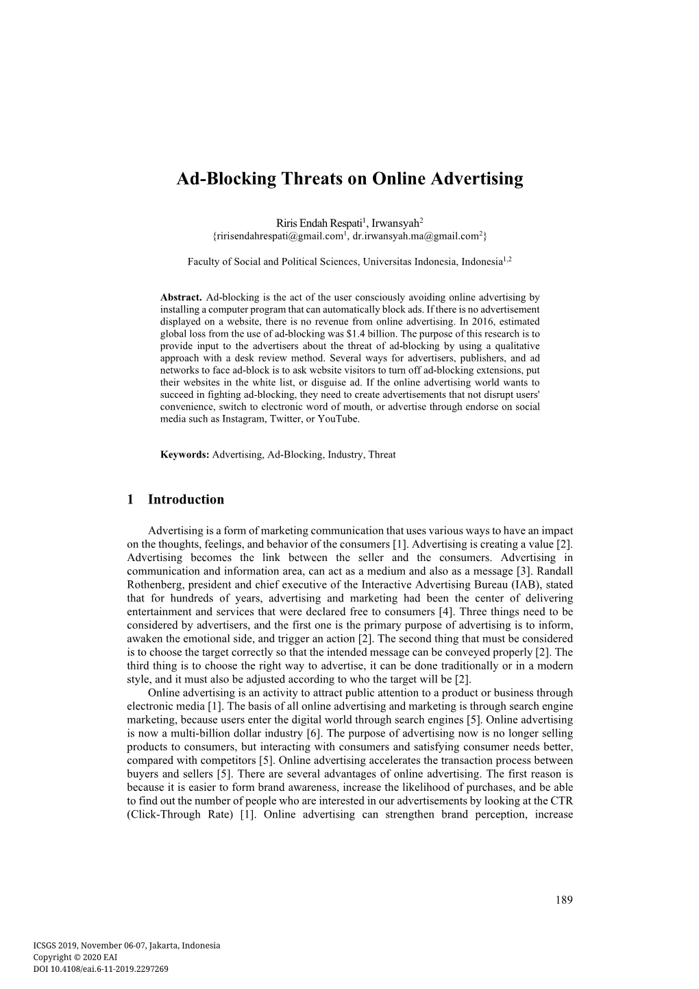 Ad-Blocking Threats on Online Advertising