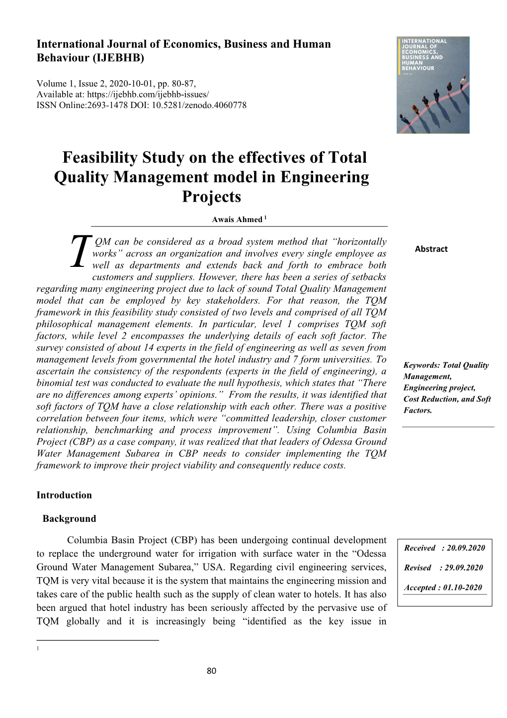 Feasibility Study on the Effectives of Total Quality Management Model in Engineering Projects