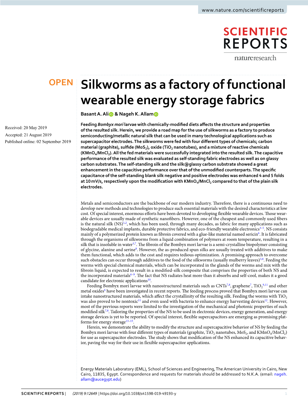 Silkworms As a Factory of Functional Wearable Energy Storage Fabrics Basant A