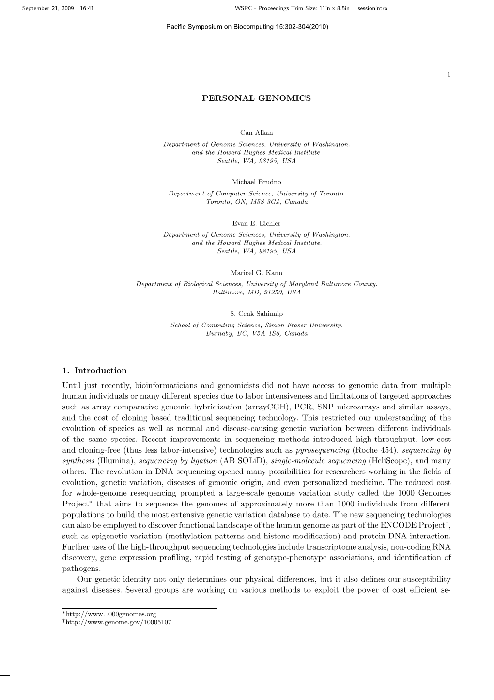 PERSONAL GENOMICS 1. Introduction Until Just Recently