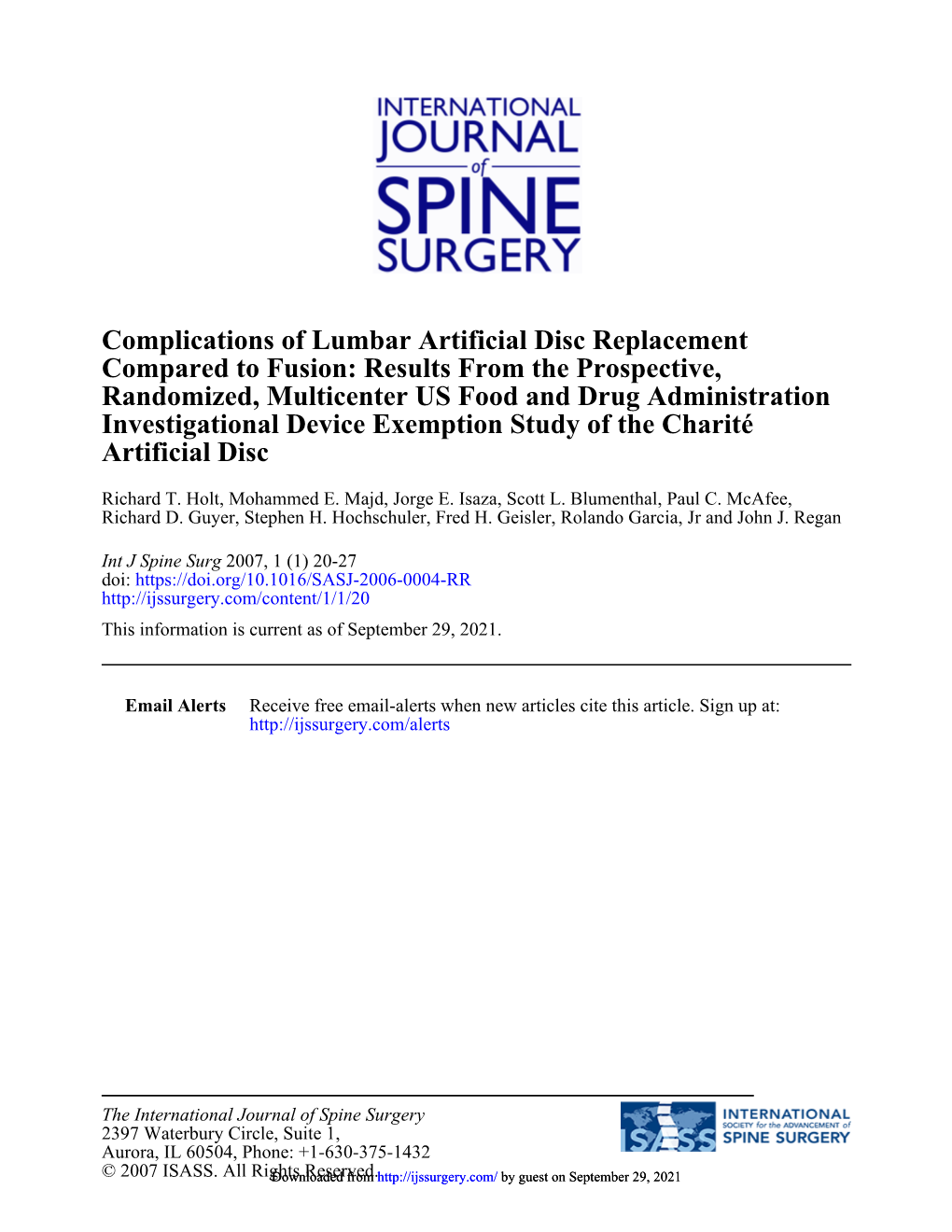 Complications of Lumbar Artificial Disc Replacement Compared to Fusion