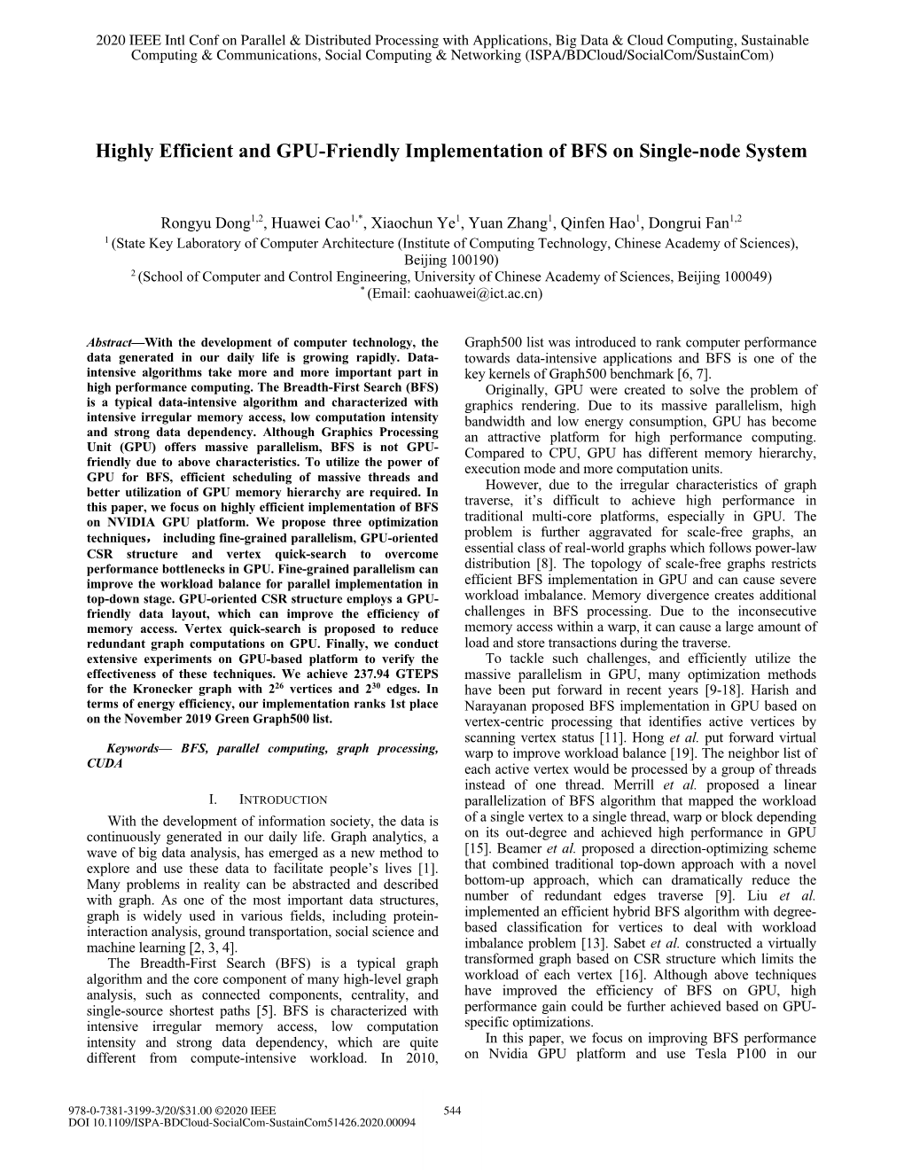 Highly Efficient and GPU-Friendly Implementation of BFS on Single