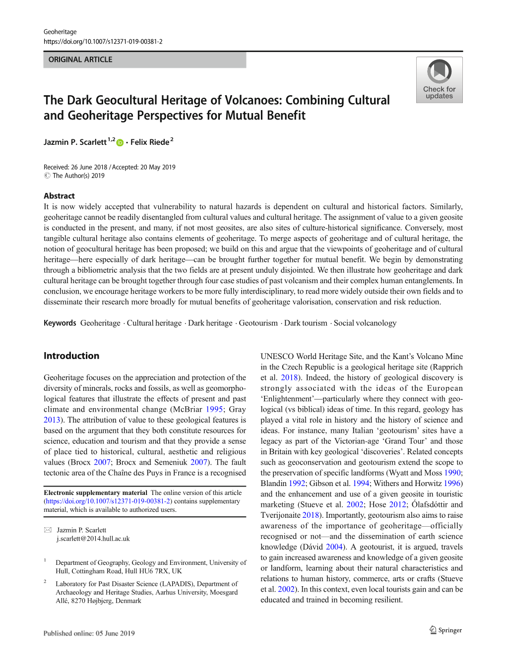 The Dark Geocultural Heritage of Volcanoes: Combining Cultural and Geoheritage Perspectives for Mutual Benefit