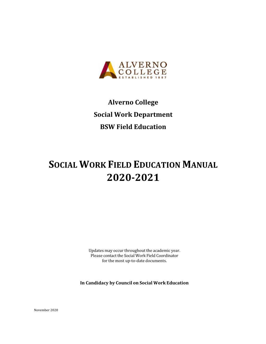 Social Work Field Education Manual 2020-2021