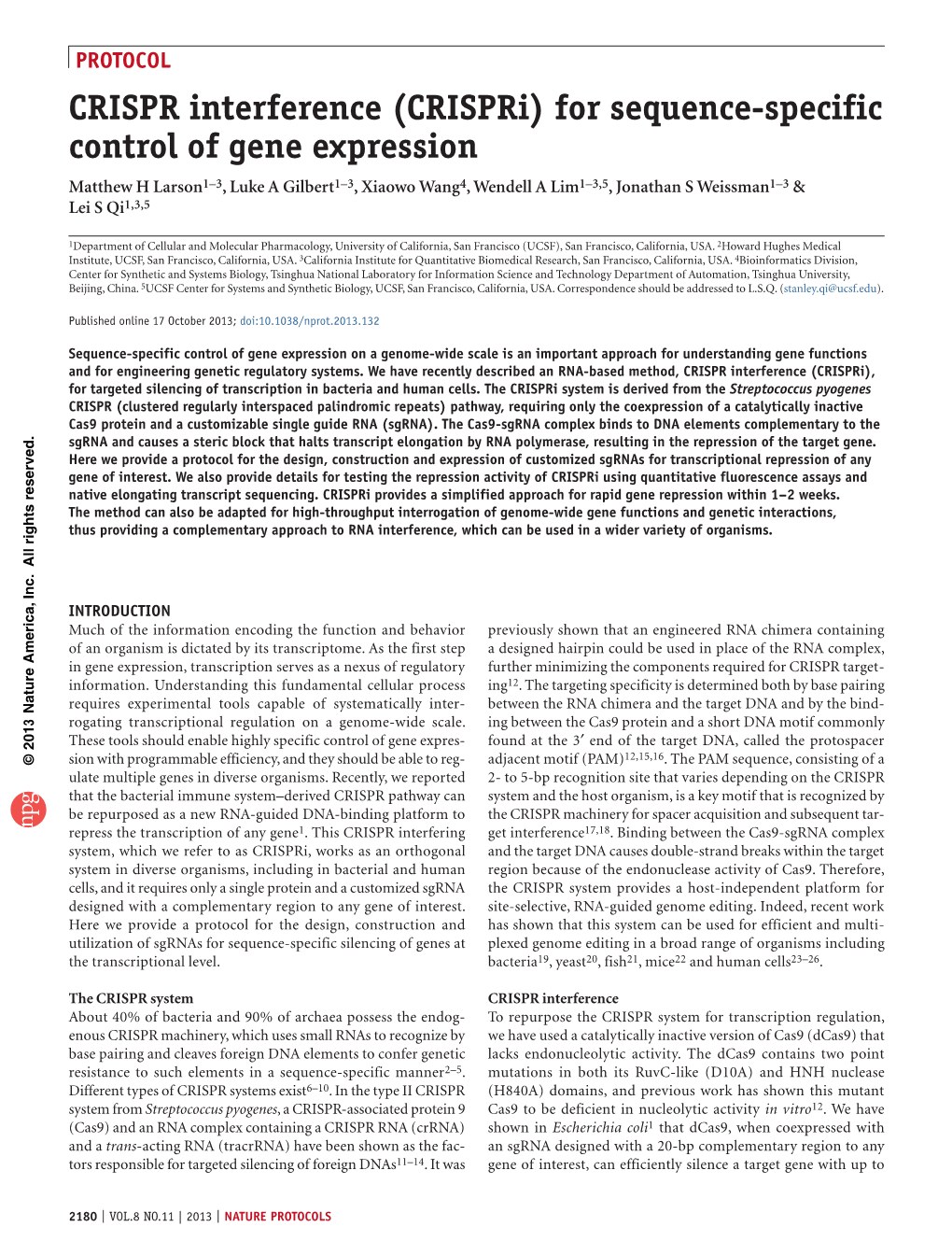 CRISPR Interference (Crispri) for Sequence-Specific Control of Gene