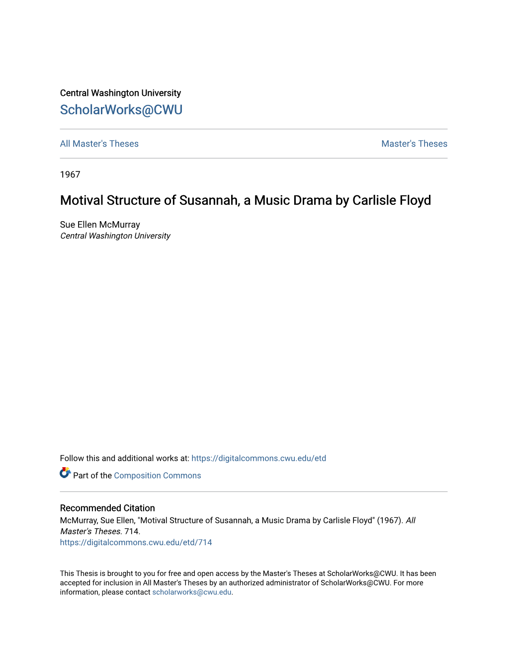 Motival Structure of Susannah, a Music Drama by Carlisle Floyd