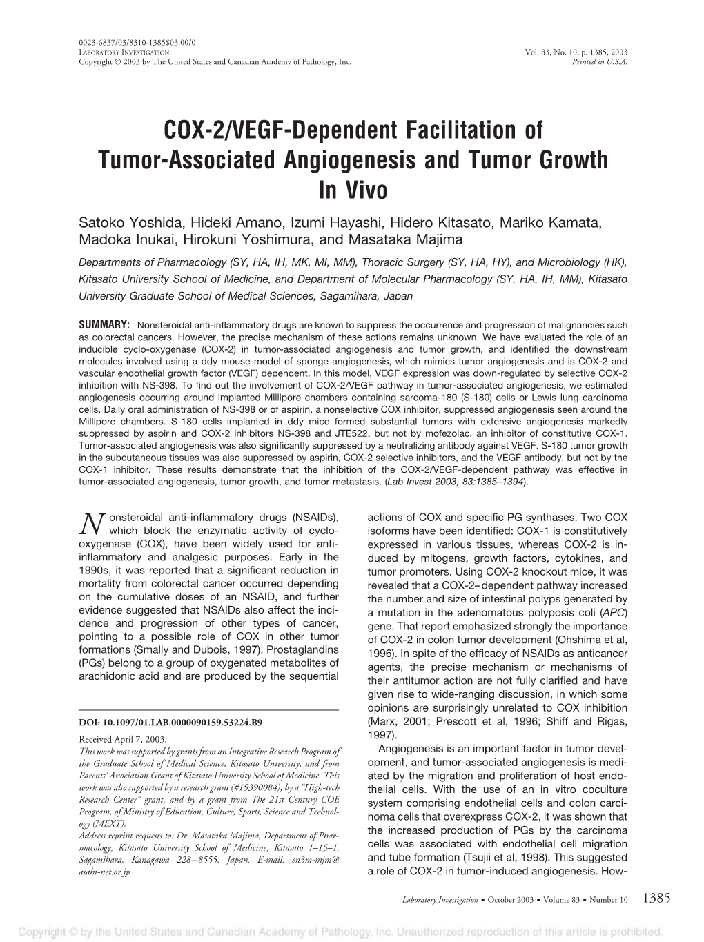 COX-2/VEGF-Dependent Facilitation of Tumor-Associated Angiogenesis