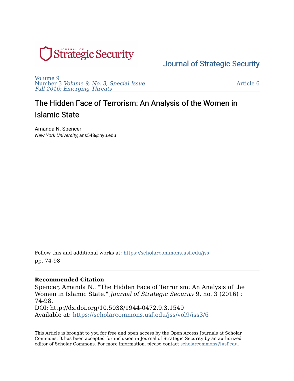 The Hidden Face of Terrorism: an Analysis of the Women in Islamic State