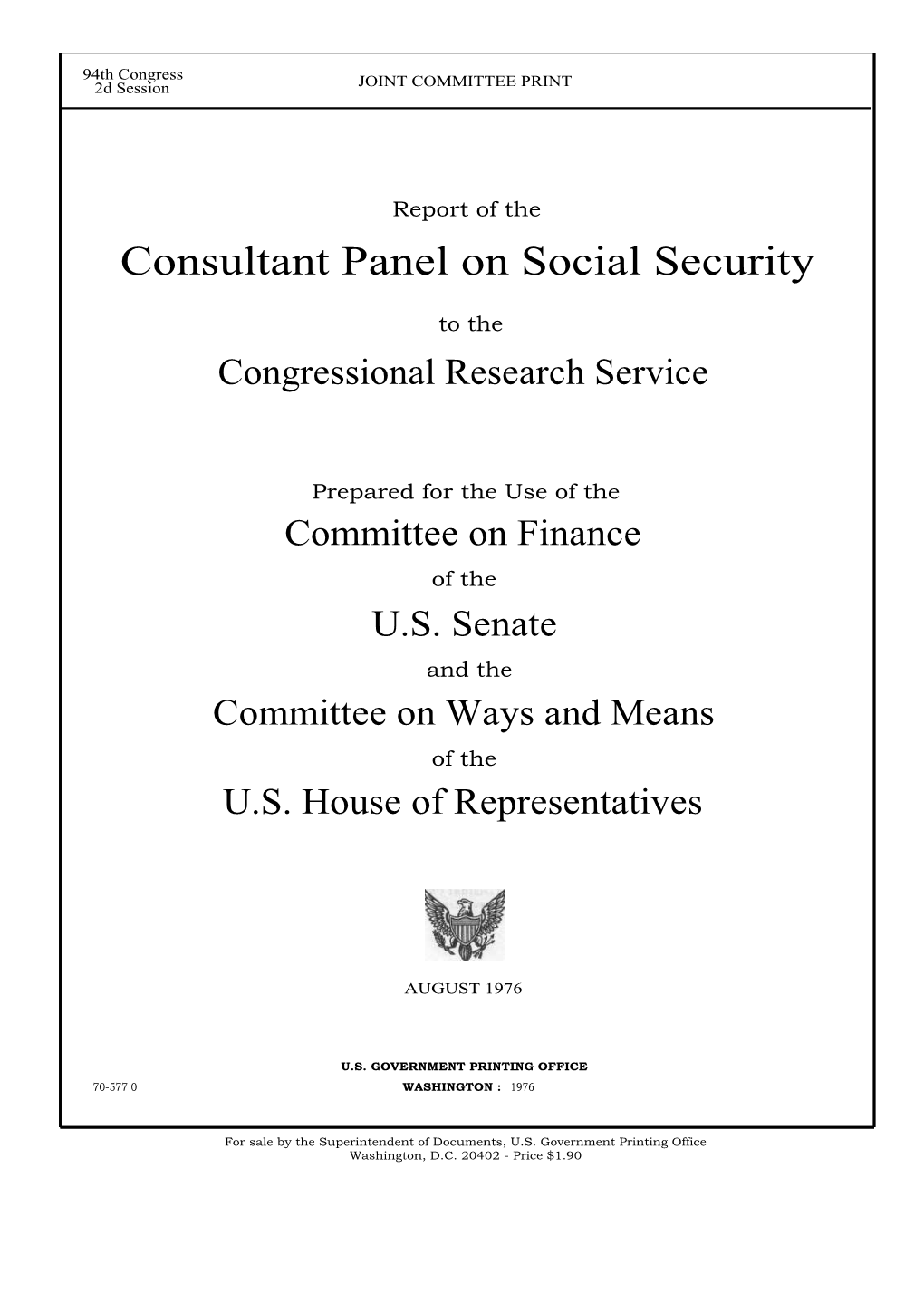 Consultant Panel on Social Security