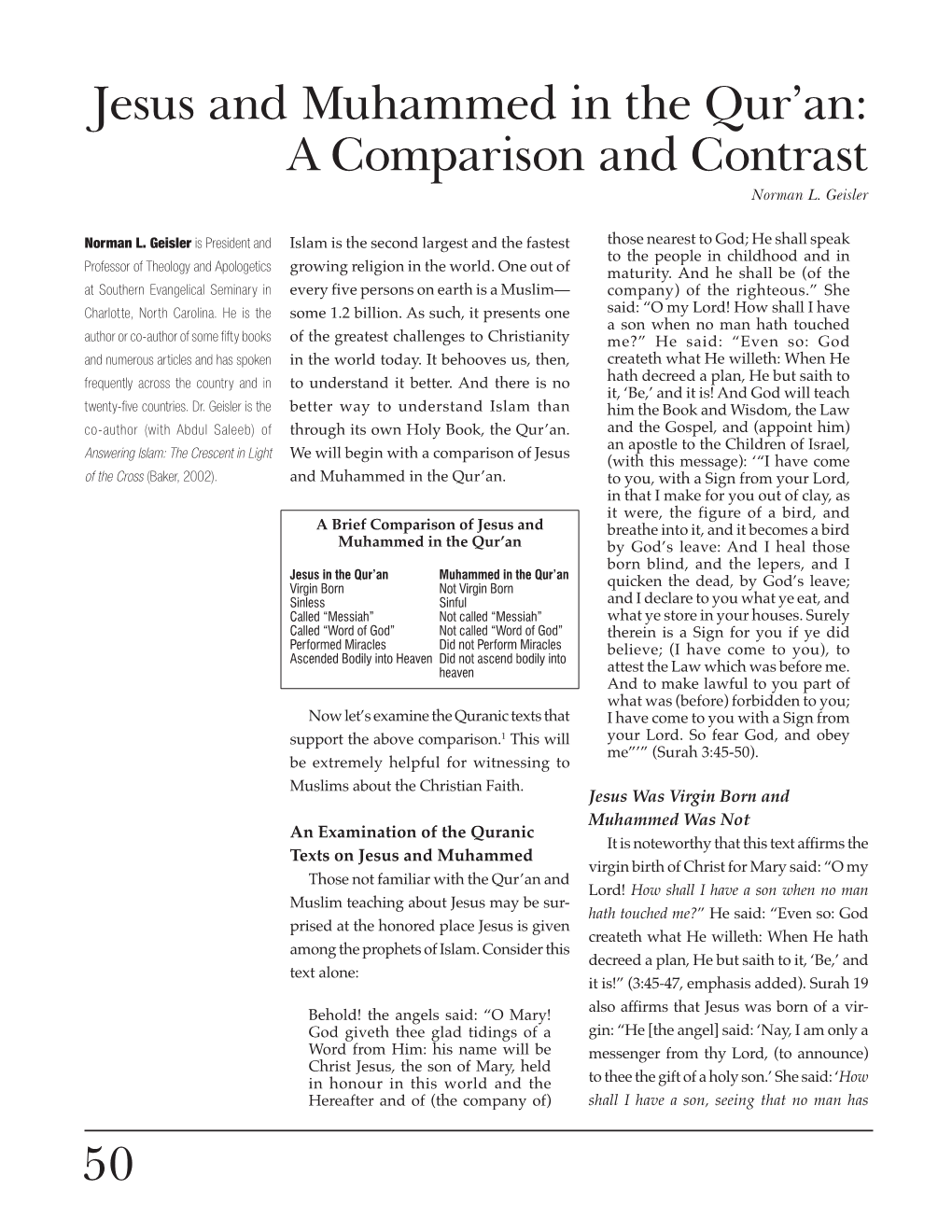 Jesus and Muhammed in the Qur'an: a Comparison and Contrast