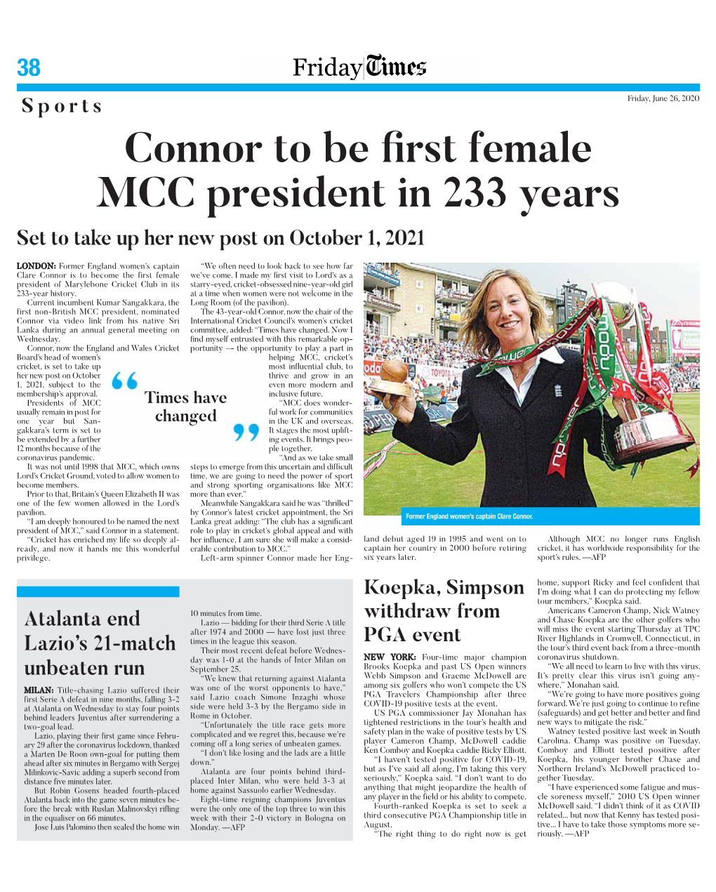 Connor to Be First Female MCC President in 233 Years Set to Take up Her New Post on October 1, 2021