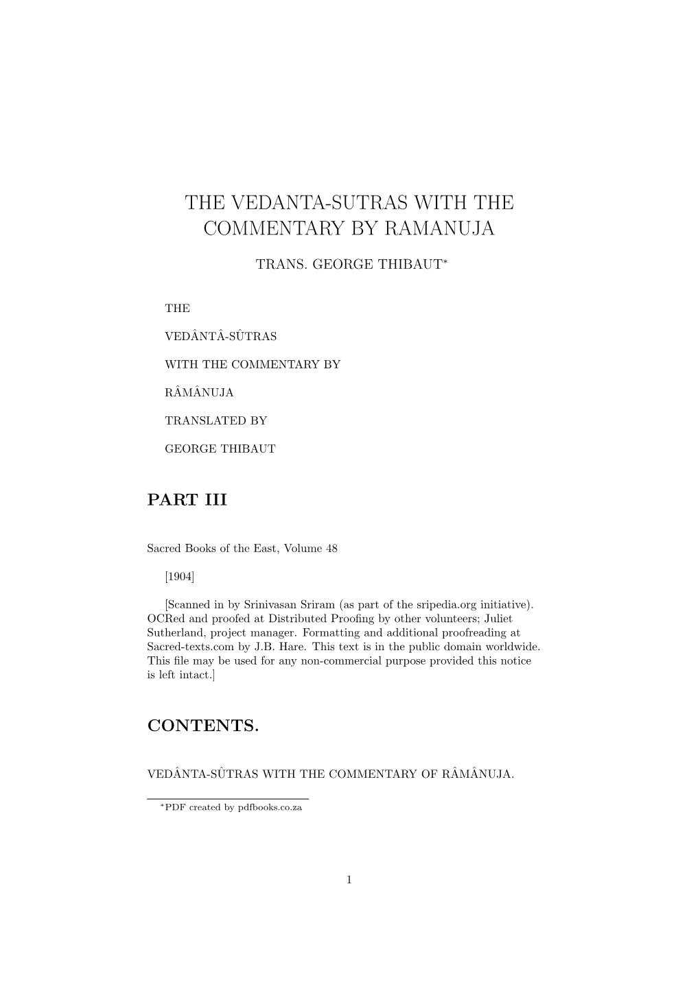 The Vedanta-Sutras with the Commentary by Ramanuja