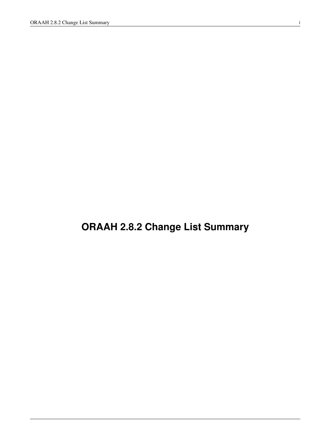 ORAAH 2.8.2 Change List Summary I