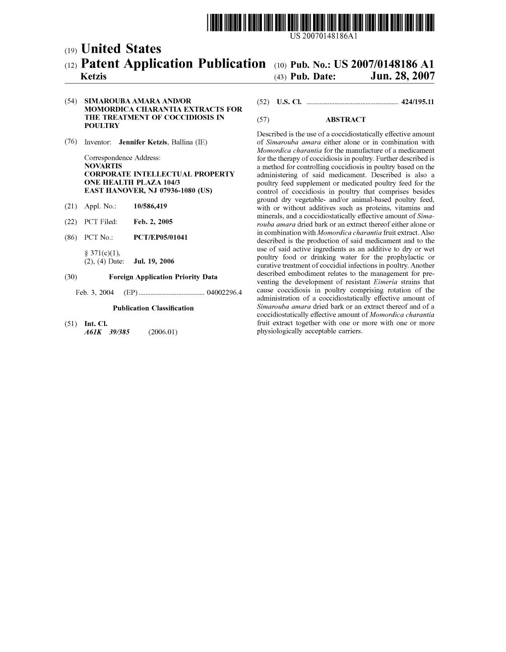 (12) Patent Application Publication (10) Pub. No.: US 2007/014818.6 A1 Ketzis (43) Pub