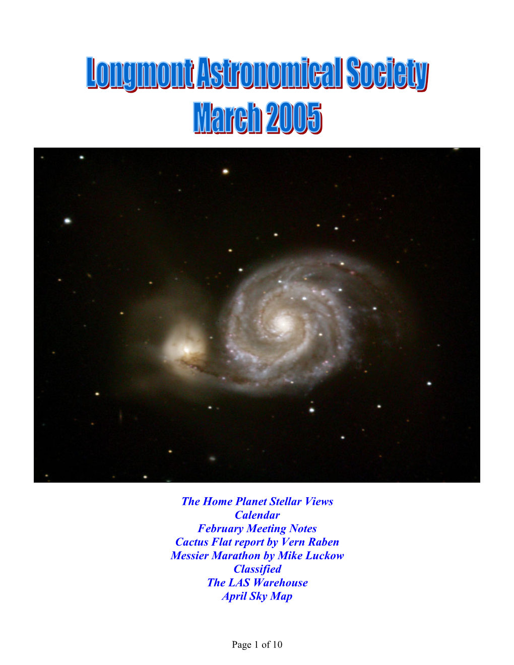 The Home Planet Stellar Views Calendar February Meeting Notes