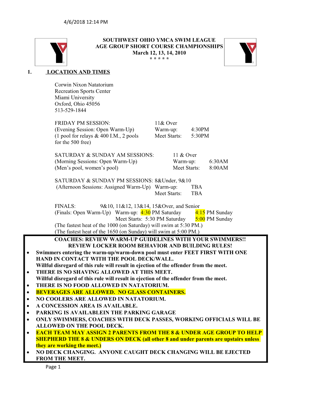 Southwest Cluster Ymca Swim League