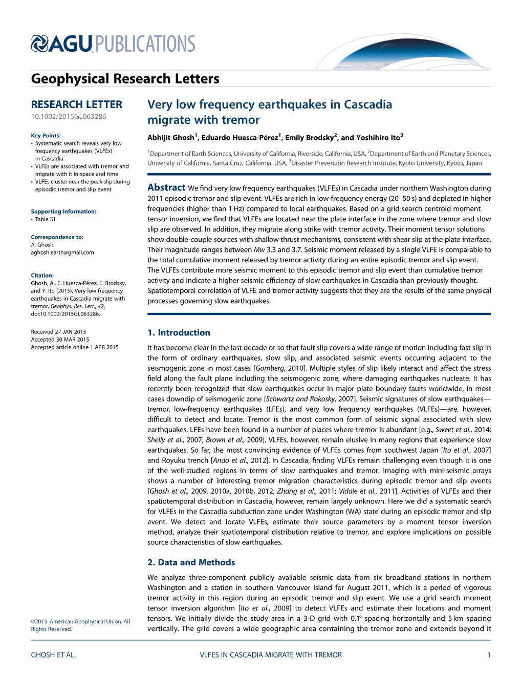 Very Low Frequency Earthquakes in Cascadia Migrate with Tremor