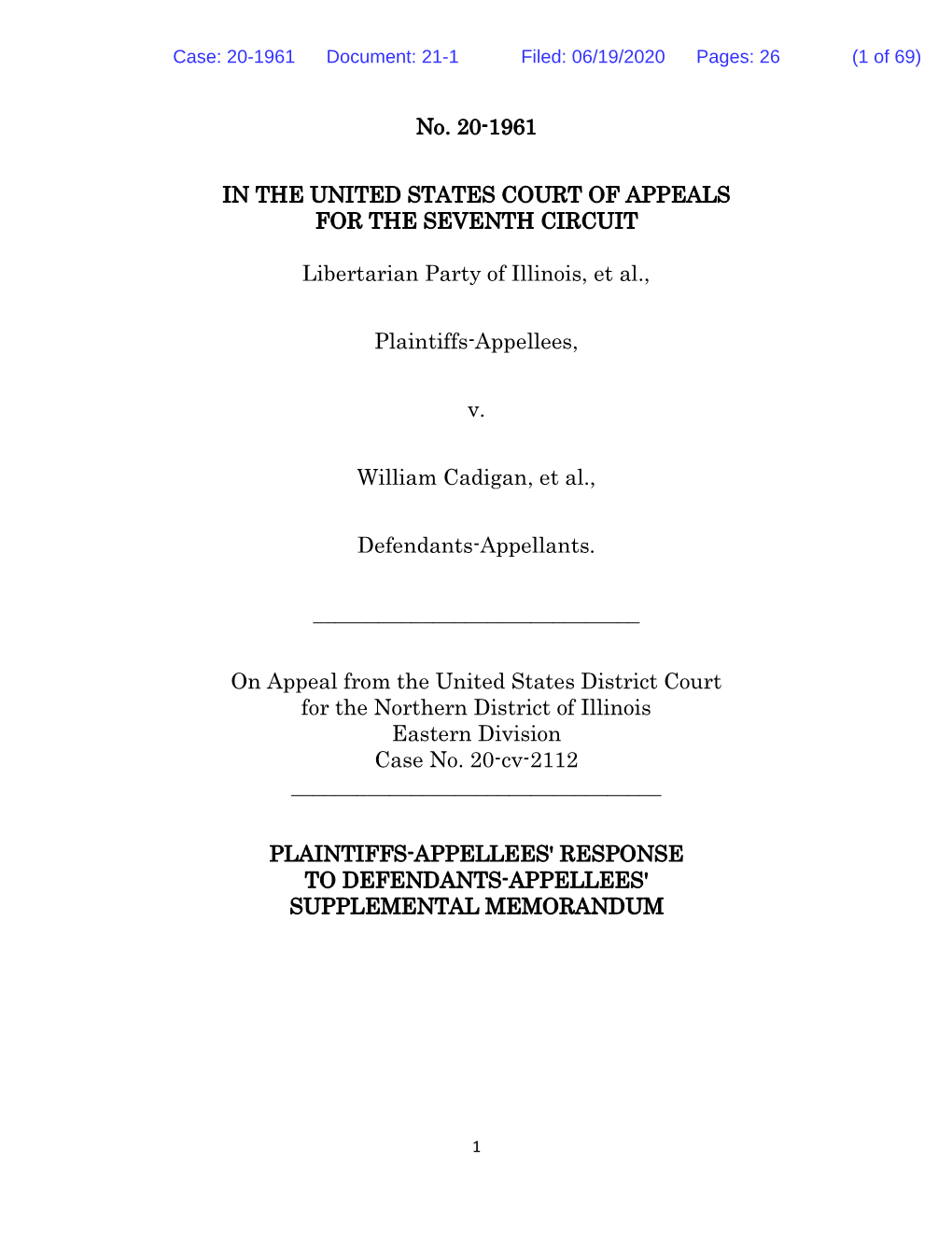 No. 20-1961 in the UNITED STATES COURT of APPEALS FOR