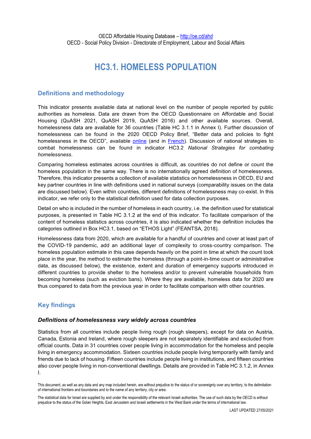 HC3.1 Homeless Population Estimates