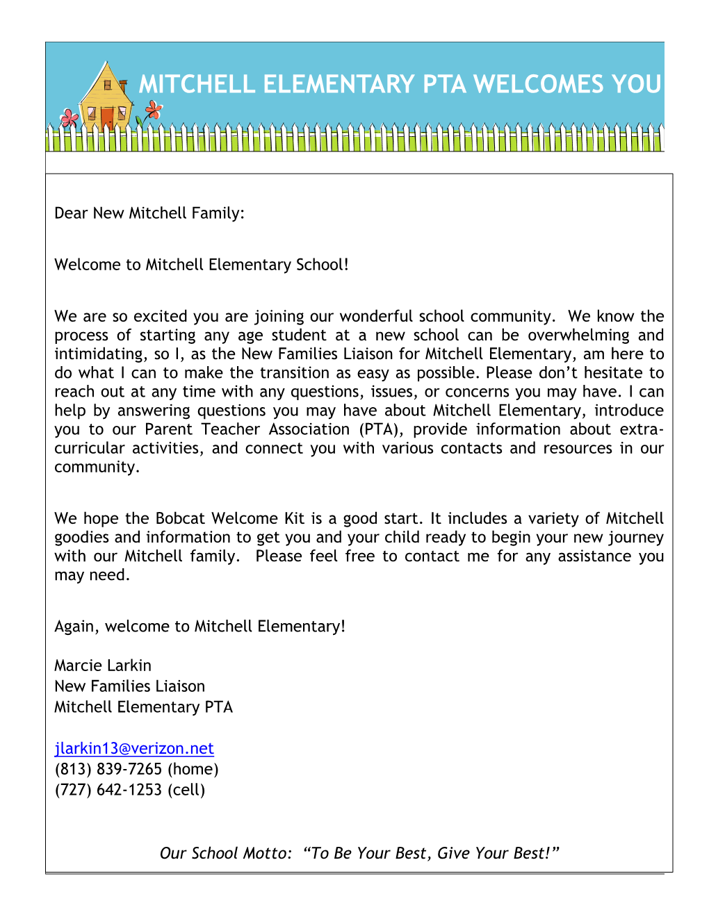 Mitchell Elementary Pta Welcomes You