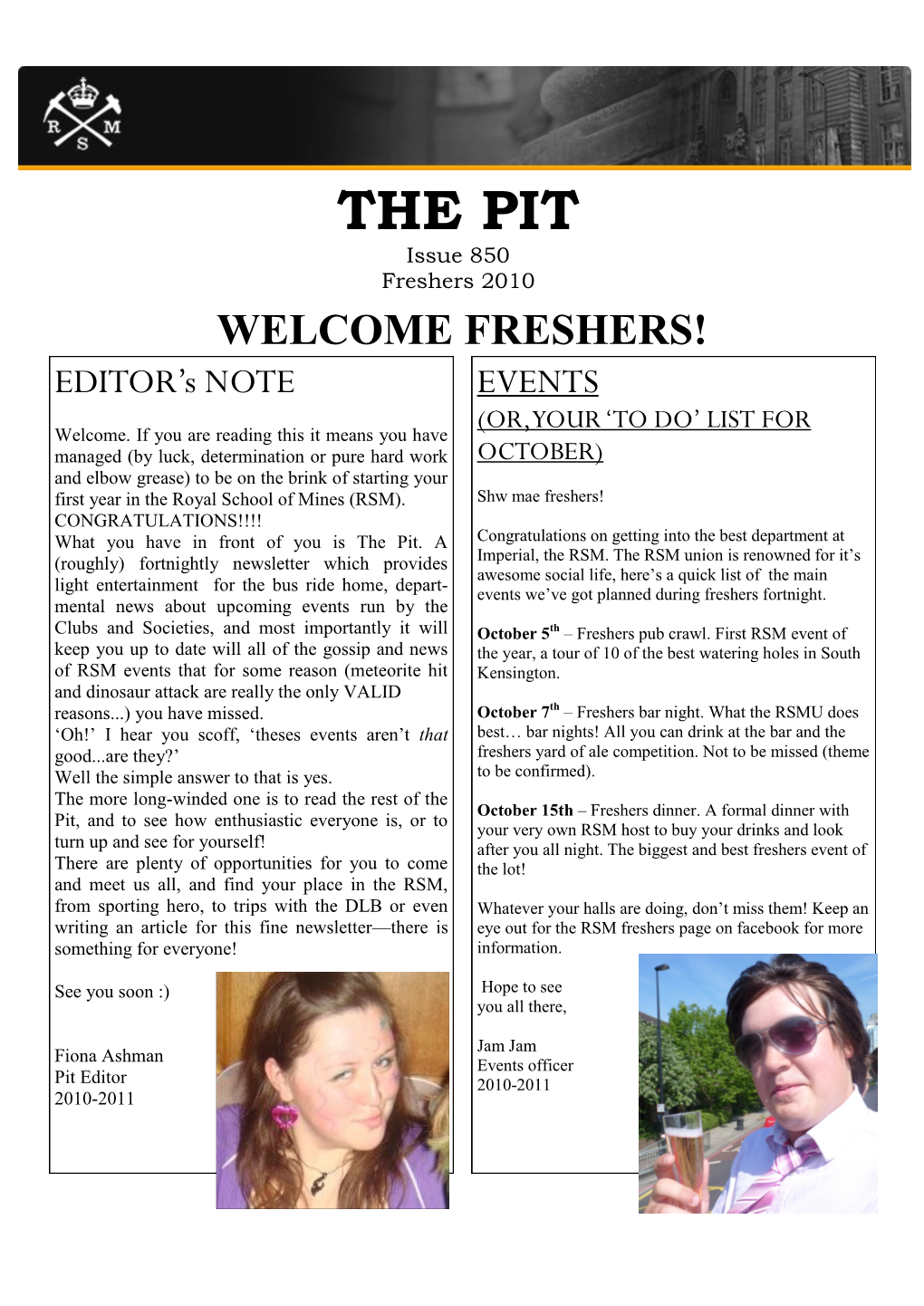 FRESHERS! EDITOR’S NOTE EVENTS (OR, YOUR ‘TO DO’ LIST for Welcome