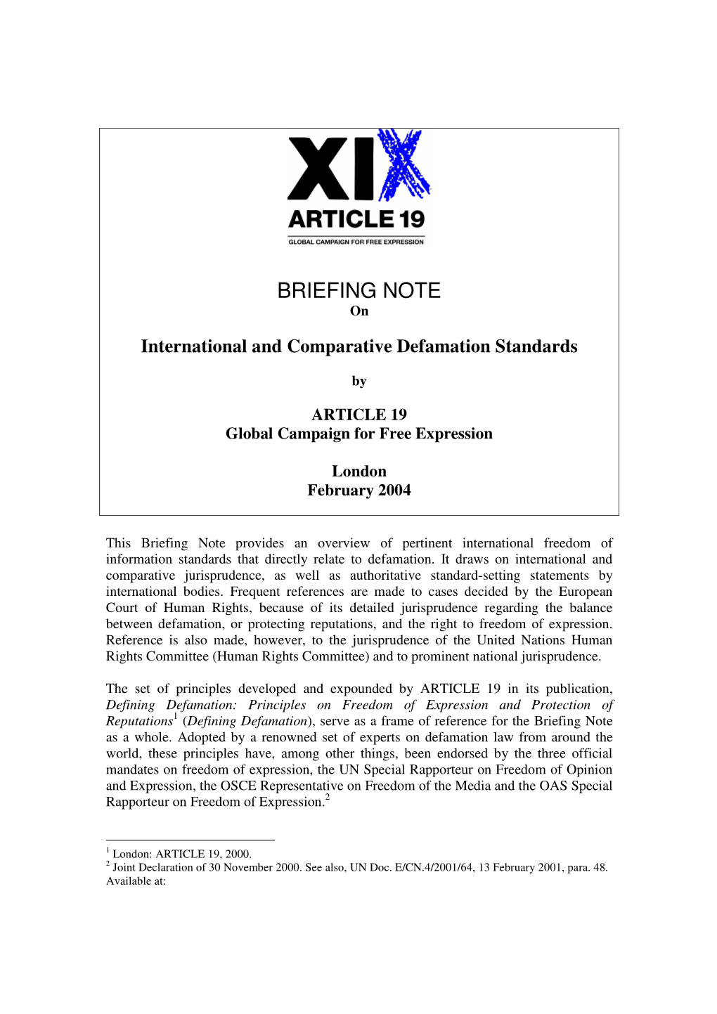 BRIEFING NOTE On