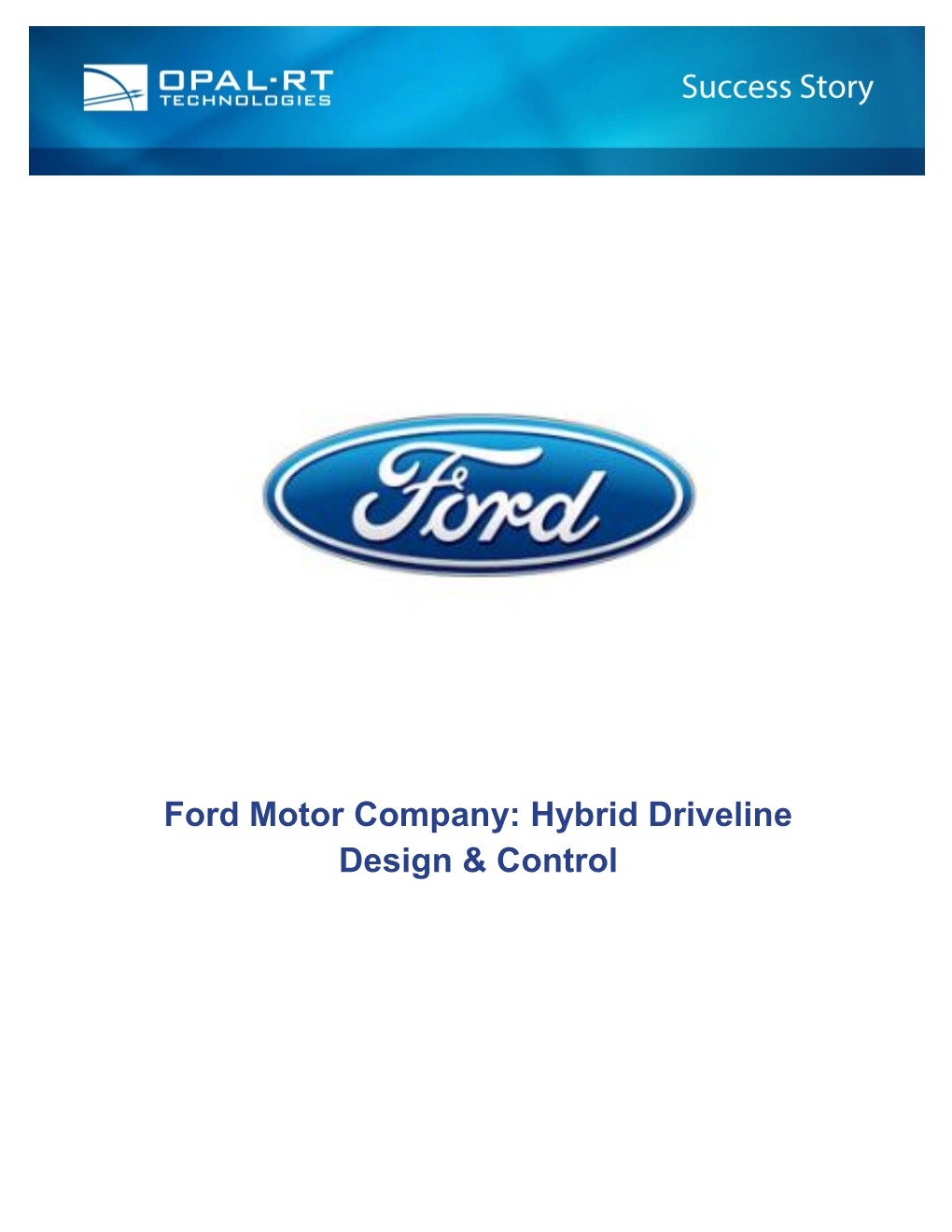Ford Motor Company: Hybrid Driveline Design & Control
