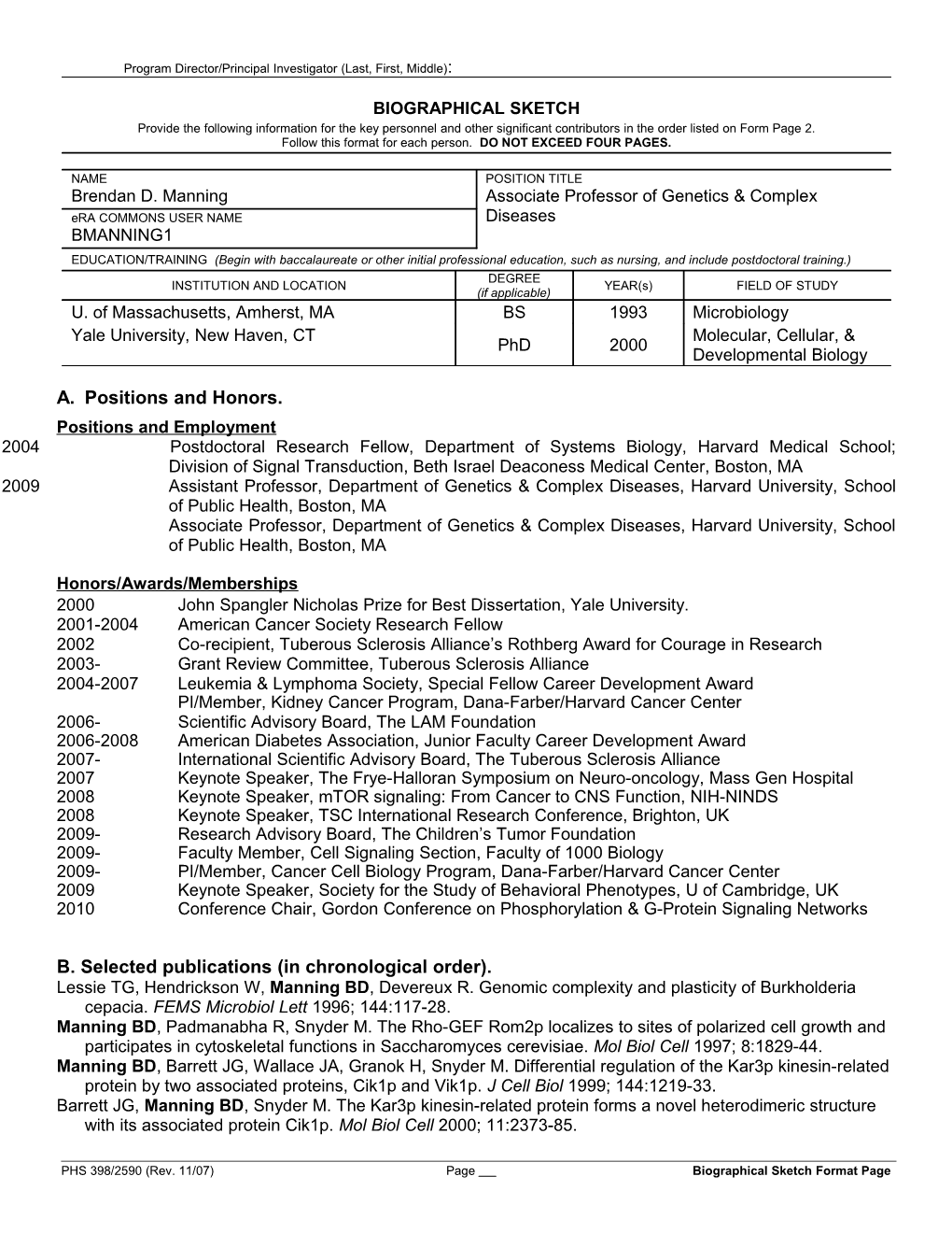 PHS 398 (Rev. 11/07), Biographical Sketch Format Page s2