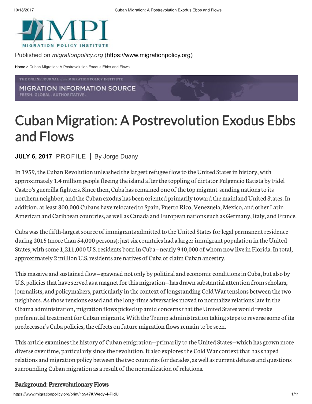 Cuban Migration: a Postrevolution Exodus Ebbs and Flows