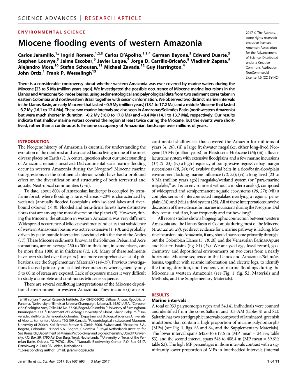 Miocene Flooding Events of Western Amazonia